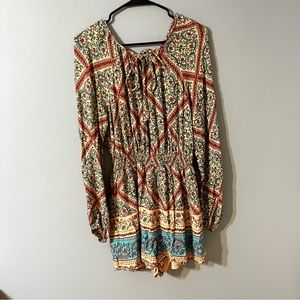 Pink and Blue Long-sleeve Romper